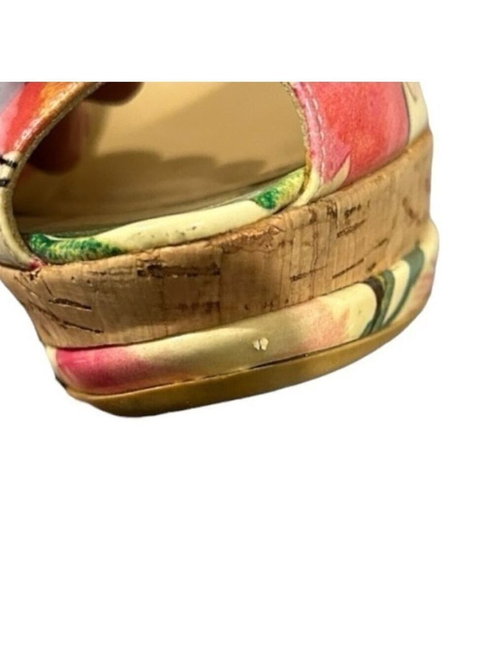 Stuart Weitzman Colorful Floral Peep Toe Wedges Cork Platform Slingback VGC 8.5 - Picture 12 of 12